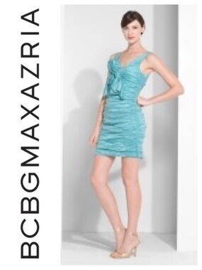 BCBGMaxAzria Ruched Front Bow Taffeta Dress